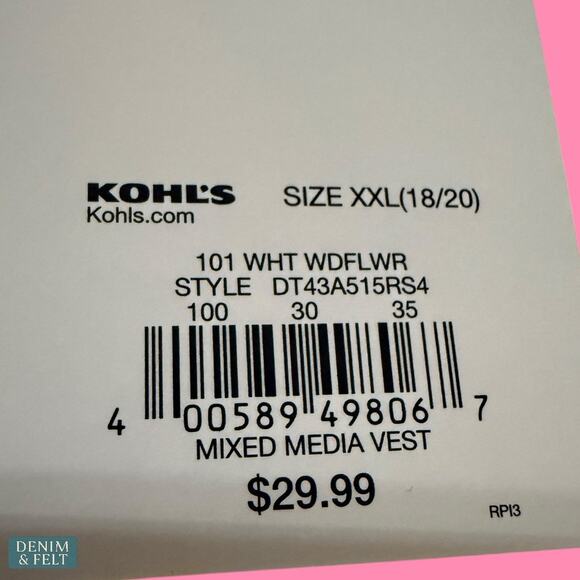 Tek Gear White Mixed Media Quilted Vest Soft Zip Pockets Lightweight Layer NEW - Picture 6 of 6